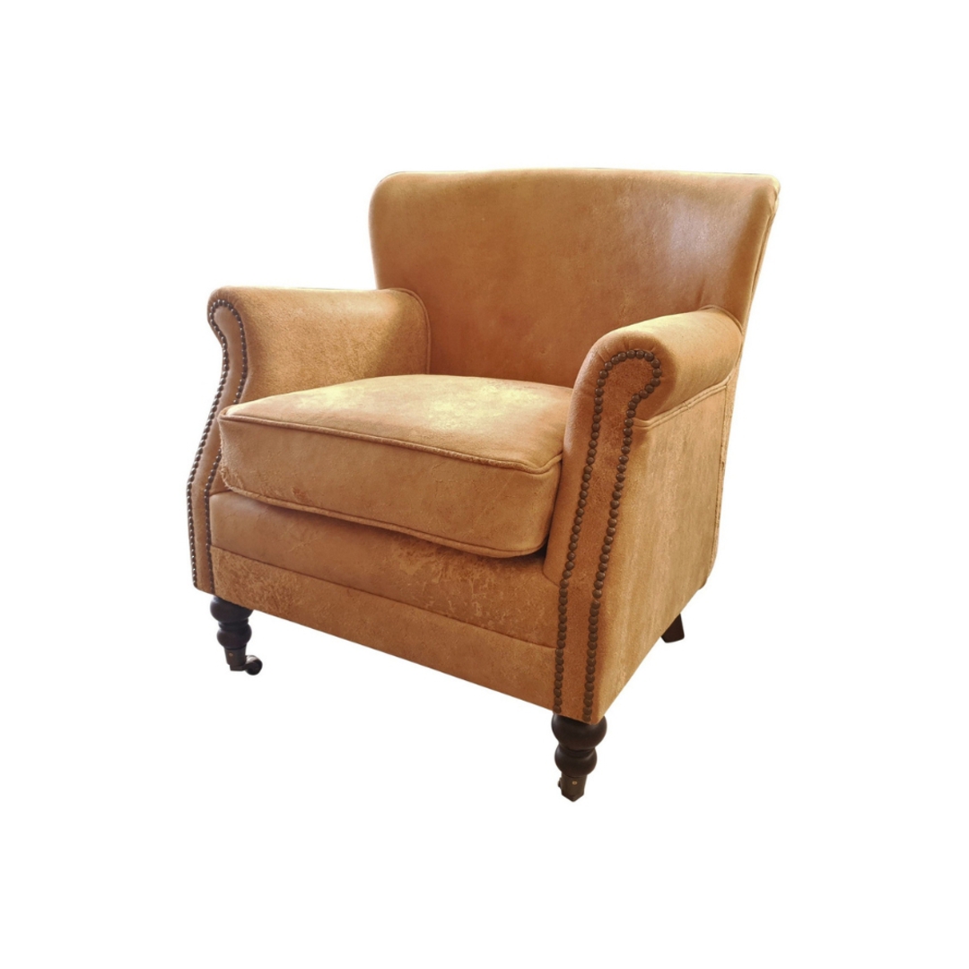 Mortimer Aged Full Grain Leather Armchair - Destroyed Camel image 0